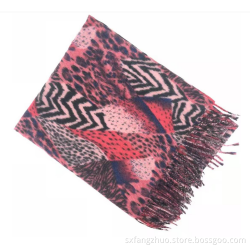 ready to ship leopard print women cashmere wool large scarf wrap with french lace